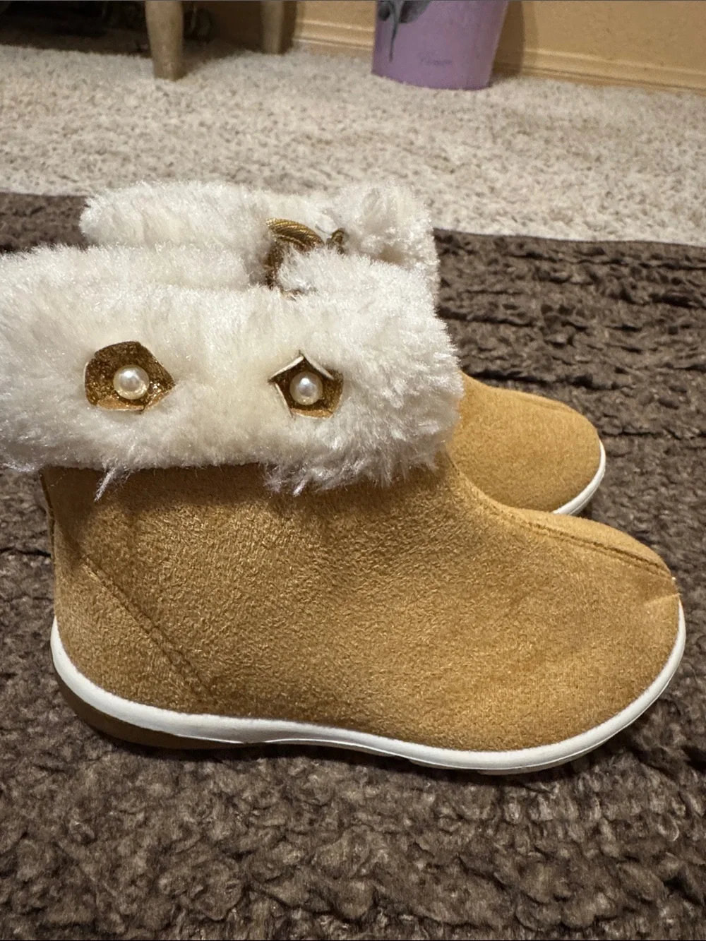 Kids Cozy Faux-Shearling Slip-On Booties in Tan